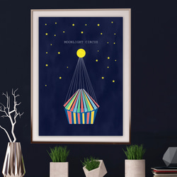 グラフィックデザインポスター moon light circus/ サーカス 夜　月 星 ネイビー おとぎの国 3枚目の画像