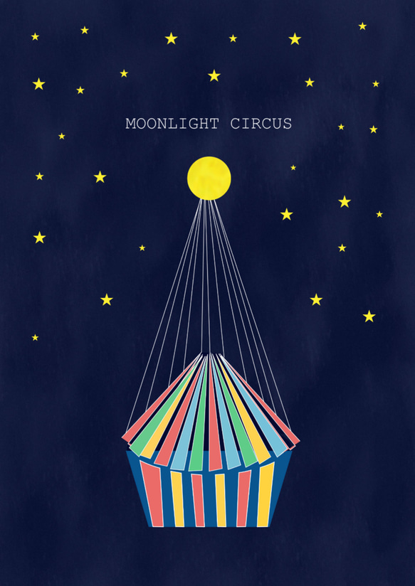 グラフィックデザインポスター moon light circus/ サーカス 夜　月 星 ネイビー おとぎの国 7枚目の画像