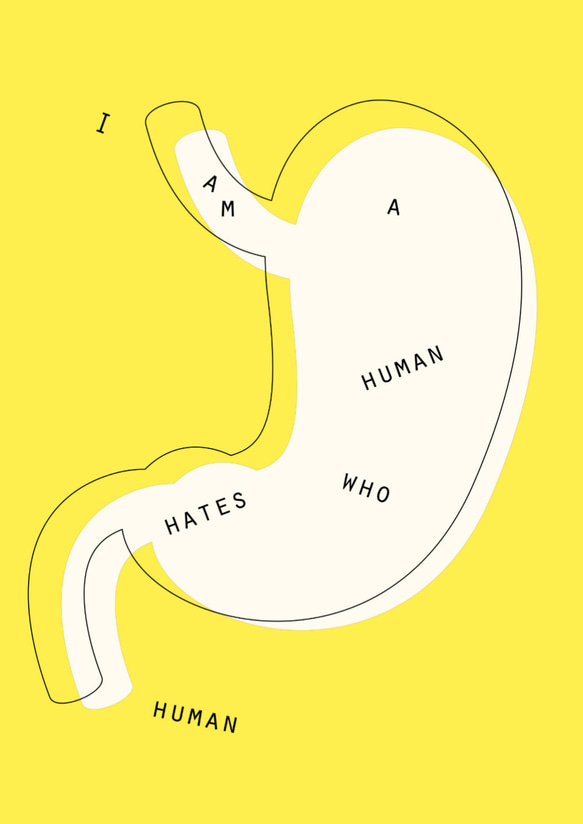 グラフィックデザインポスター hate human /イエロー アルファベット タイポグラフィ ポップデザイン 6枚目の画像