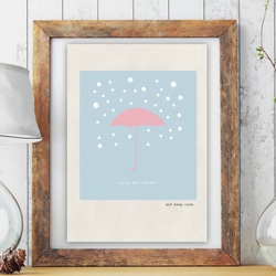 グラフィックデザインポスター sun shower/お天気雨　傘　ライトブルー　カフェ風　リラックス　北欧デザイン 2枚目の画像