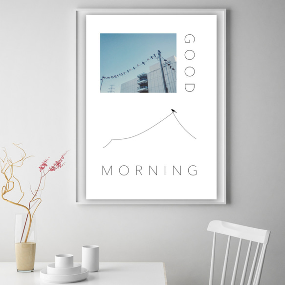 写真・グラフィックデザインポスター GOOD MORNING / 青空　鳥　風景写真　イラスト 2枚目の画像