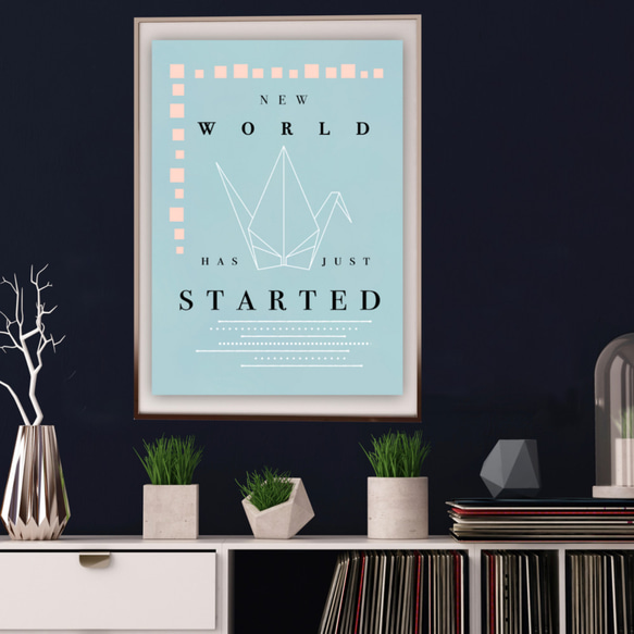 グラフィックデザインポスター NEW WORLD / 鶴　幸運　新しい始まり　新生活　シックデザイン 4枚目の画像