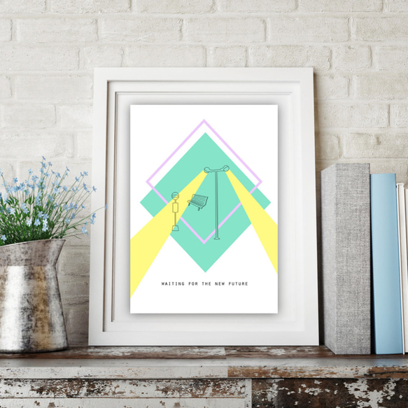 グラフィックデザインポスター NEW FUTURE /バス停 街 ミントグリーン