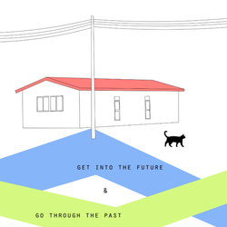 グラフィックデザインポスター PAST FUTURE /パステルレッド グリーン ブルー 猫 家 風景 ポップ イラスト 5枚目の画像