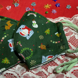 【クリスマス】Xmasおうちサンタ〜緑系(柄物⑥-9)綿100％  サイズ・裏地選択可　 1枚目の画像