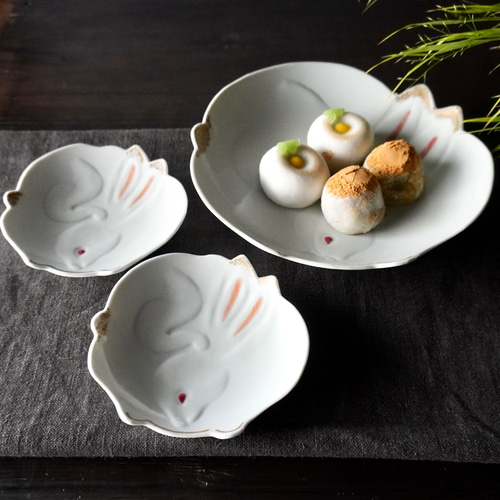色備前 動物文 せんべい皿5種 仙遊洞