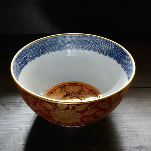 大日本永楽造 赤地 金襴手 金彩 鳳凰 鉢 菓子鉢 ボール 碗 骨董