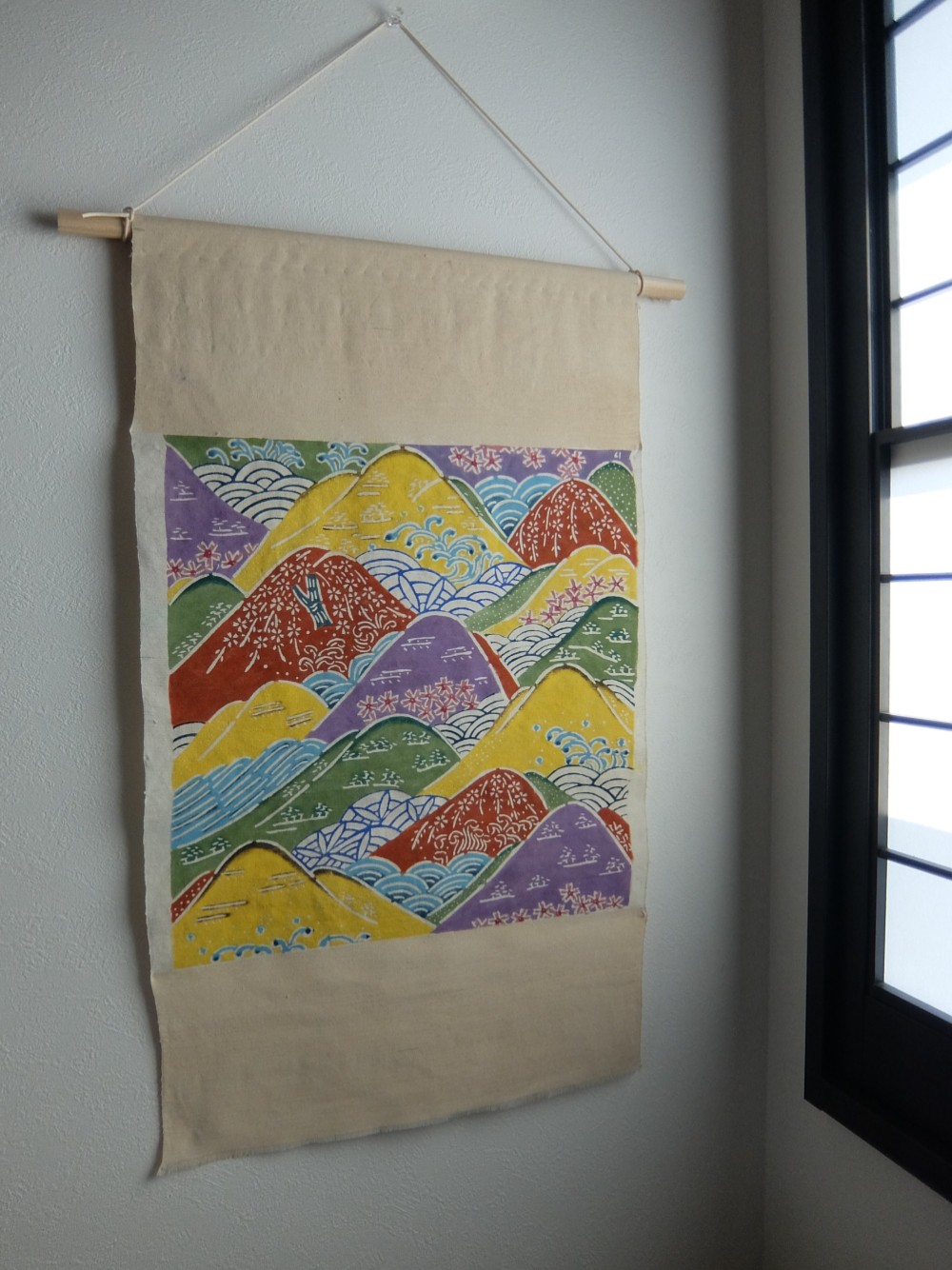 お部屋の模様替え＊タピストリー＊壁掛け＊型染め紬地一点もの