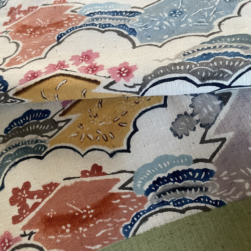 木綿　型絵染め　民芸調 お部屋の模様替え＊タピストリー＊壁掛け＊型染め木綿地＊民芸調一点