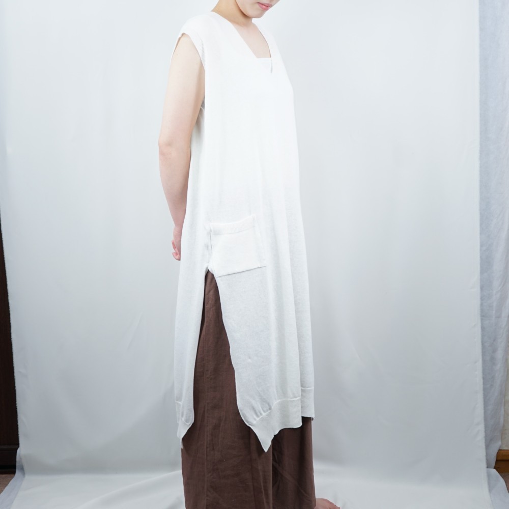 【i.e.わ】【日本製】新作 コットン/リネン ハイゲージノースリーブワンピース 洗いソフト加工 オールシーズン