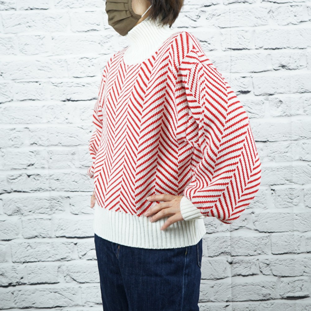 【i.e.わ】【日本製】ヘリンボーン柄ウールオフハイネックニット 暖かい ゆったりシルエット