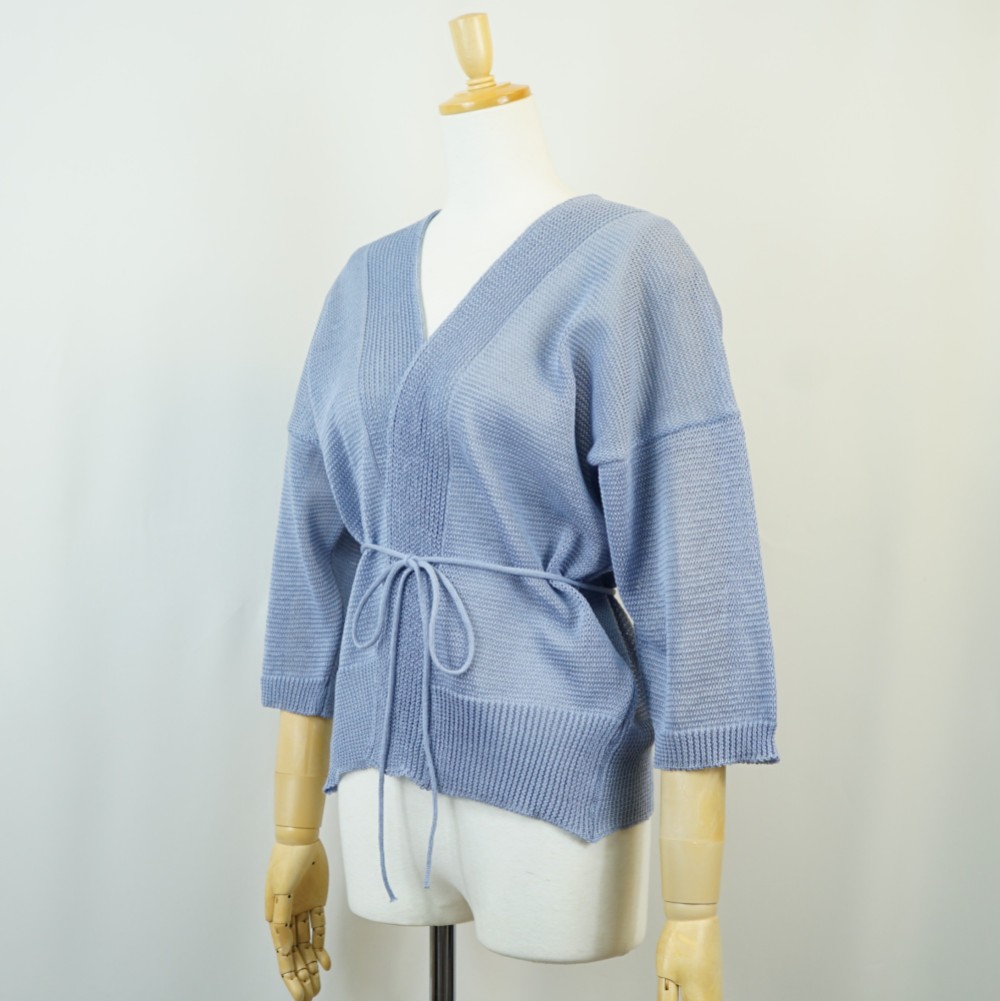 【i.e.わ】【日本製】7分袖サマーカーディガン シアー感  麻のような風合いのギマ加工 綿100％ 涼しい 清涼感