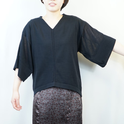 【i.e.わ】【日本製】ハイゲージ天竺編み袖のみ透けるVネック7分袖プルオーバー 4枚目の画像