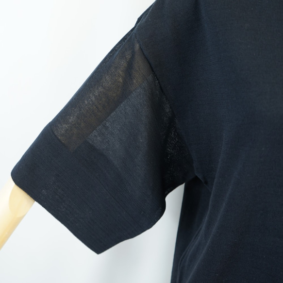 【i.e.わ】【日本製】ハイゲージ天竺編み袖のみ透けるVネック7分袖プルオーバー 9枚目の画像