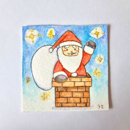 ゆるかわサンタさんのほっこり水彩ミニ原画 絵画 うと 通販
