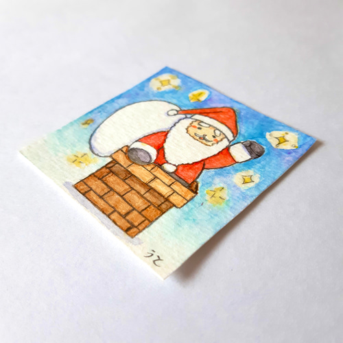 ゆるかわサンタさんのほっこり水彩ミニ原画 絵画 うと 通販 ゆるかわサンタさんのほっこり水彩ミニ原画 絵画 うと 通販
