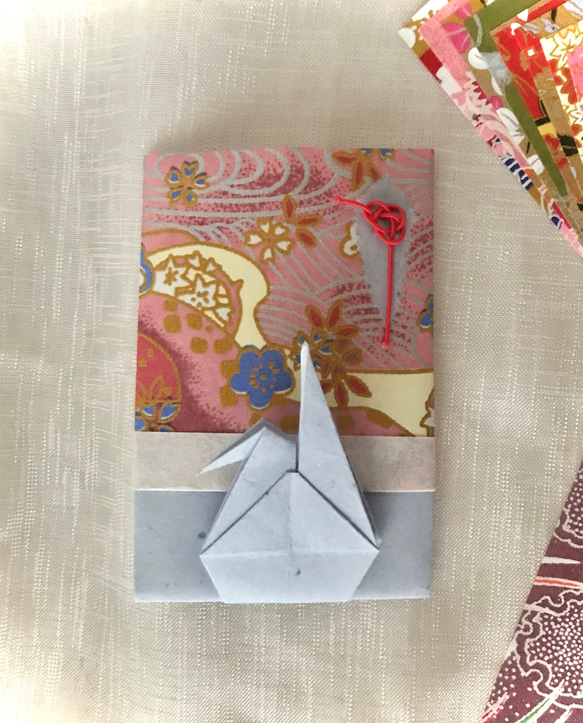 友禅和紙の『鶴と水引』のポチ袋(縦型) 5枚セット 4枚目の画像