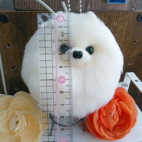 ポメラニアン【動物・犬ぽんぽん】ホワイト チャーム ぬいぐるみ