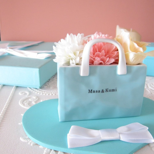 大人気!【名入れ】ウェディングに！ティファニーブルーのバッグ型小物
