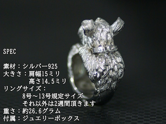 帶寶石的雪納瑞戒指 [免運費] 可以戴在項圈上，嘴裡叼著寶石的雪納瑞戒指 第10張的照片