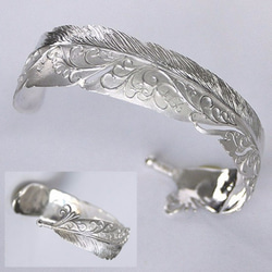 Arabesque x Feather Bangle [包郵] 帶有日本傳統雕刻的銀色雕刻羽毛手鐲 第3張的照片