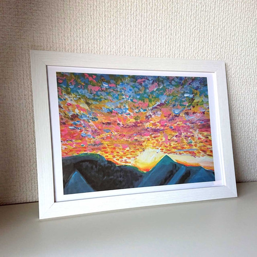野花の咲く高原01」アクリル画 額縁付 原画 キャンバス F4サイズ