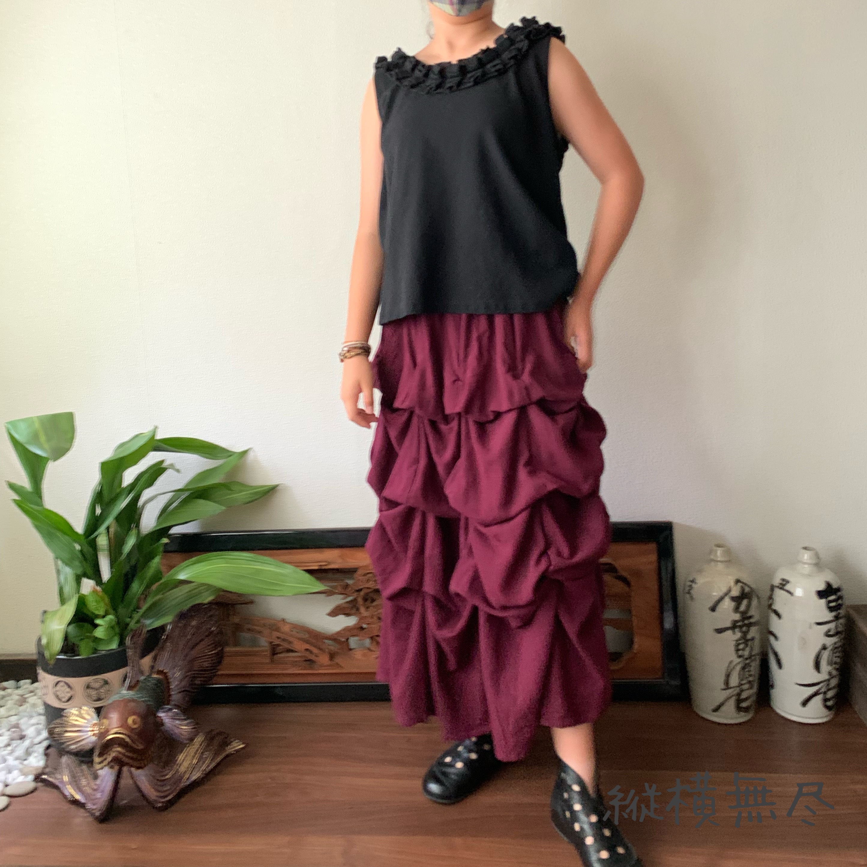 遊び方は無限　27個の隠しリボンでデザイン自由なゴージャスタックスカート　紫