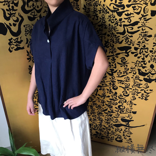 黒地の辻が花 パフスリーブブラウス レイヤード風 着物リメイク