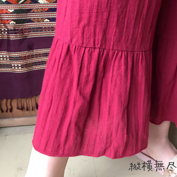 人魚のような裾たっぷりラッフルフレアのキュロットのコットンパンツ　赤        Ω 人気・おすすめ｜使いやすい・旅行におすすめ 品質保証 全国発送 日本国内発送・最短翌日お届け