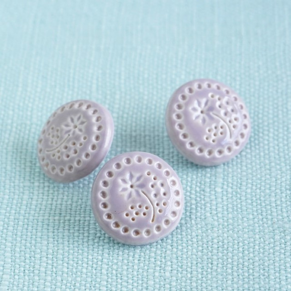 12mm プロバンス陶器のようなボタン　3個  パープルグレー　フランス製 2枚目の画像