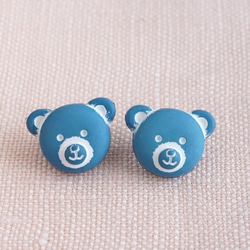 (3個) 12mm くまちゃんのボタン ブルー　フランス製　＊　クマ、入園、ベビー、子ども服 2枚目の画像