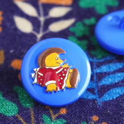 (2個) 18mm ハリネズミちゃんのボタン フランス製 ＊ はりねずみ ブルー 4枚目の画像