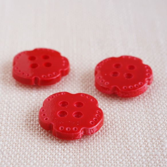 (3個) 12mm 赤いお花のボタン フランス製 1枚目の画像