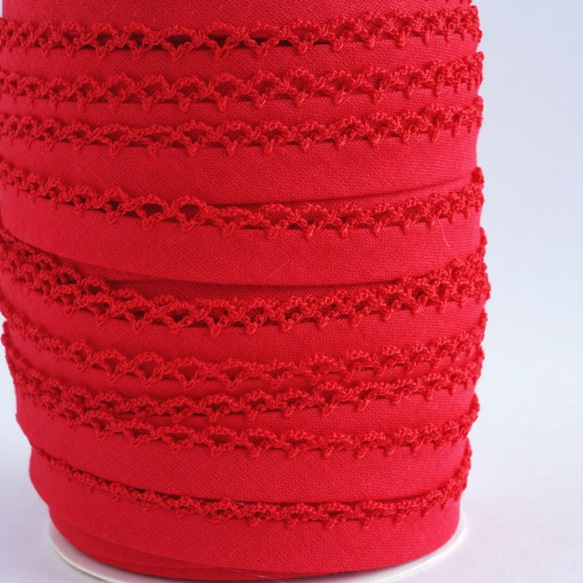 (1m) ピコットバイアステープ　赤　スペイン製 ＊ 縁編み 2枚目の画像