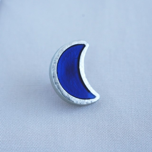 15mm　月のボタン　ブルー×シルバー (2個)　フランス製 1枚目の画像