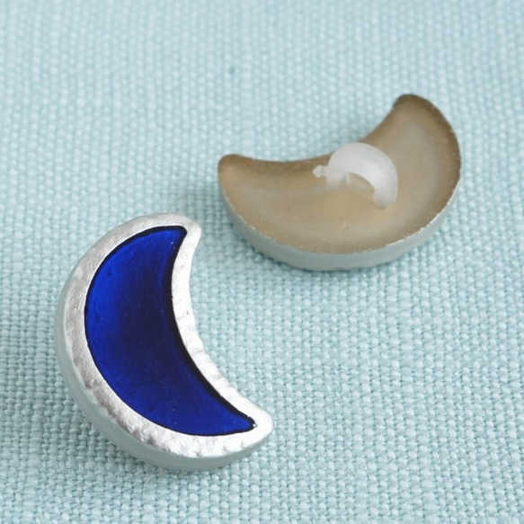 15mm　月のボタン　ブルー×シルバー (2個)　フランス製 3枚目の画像