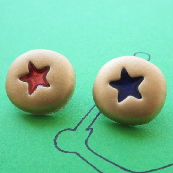 マットな金色の星のボタン(3個)ブルー　フランス製 3枚目の画像