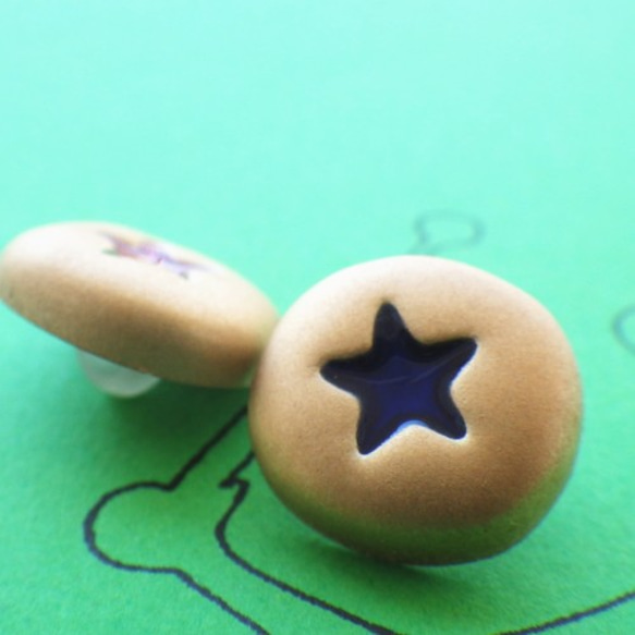 マットな金色の星のボタン(3個)ブルー　フランス製 4枚目の画像