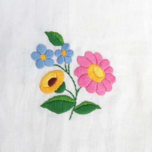 アンティークハンガリー カロチャ刺繍 色糸花刺繍 スカラップリム