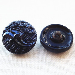 黒ガラスボタン(2個)17mm　チェコ製ビンテージガラスボタン 5枚目の画像
