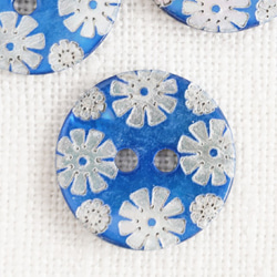(2個) 15mm 花柄 貝ボタン ブルー フランス製＊天然素材 シェルボタン 水色 4枚目の画像