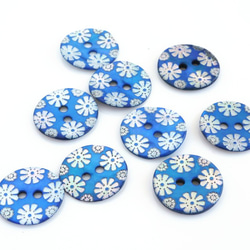 (2個) 15mm 花柄 貝ボタン ブルー フランス製＊天然素材 シェルボタン 水色 3枚目の画像