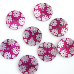 (2個) 15mm 花柄 貝ボタン フューシャピンク フランス製＊天然素材 シェルボタン 赤紫 2枚目の画像