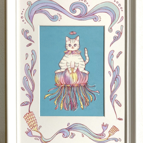 猫 原画「くらげにゃんこ」 イラスト サチ 通販 10160377｜Creema