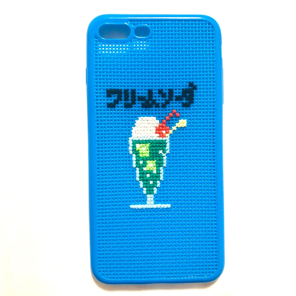 レトロ　刺繍　iPhoneケース　クリームソーダ 1枚目の画像