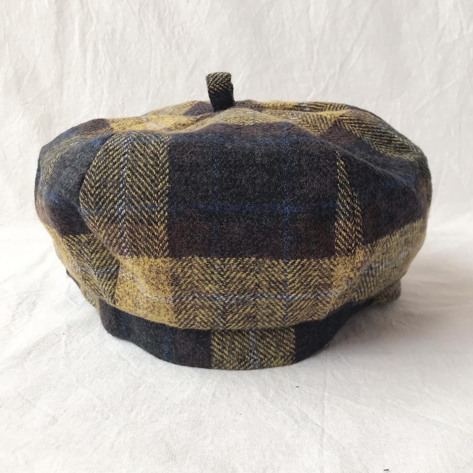 【送料無料】三毛猫屋のベレー帽（チェック：マスタード）M