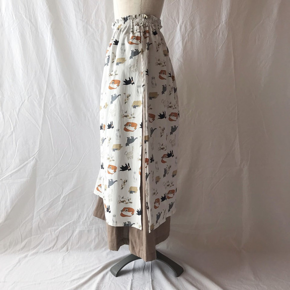 成人圍裙裙：85cm（各種貓×摩卡米色） 第3張的照片
