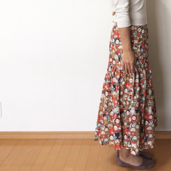 80厘米長：易於移動和可愛耀斑裙褲（復古花卉：綠色） 第6張的照片