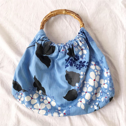 出售[日式]浴衣面料：裙子和配套的包（繡球花：藍色） 第2張的照片