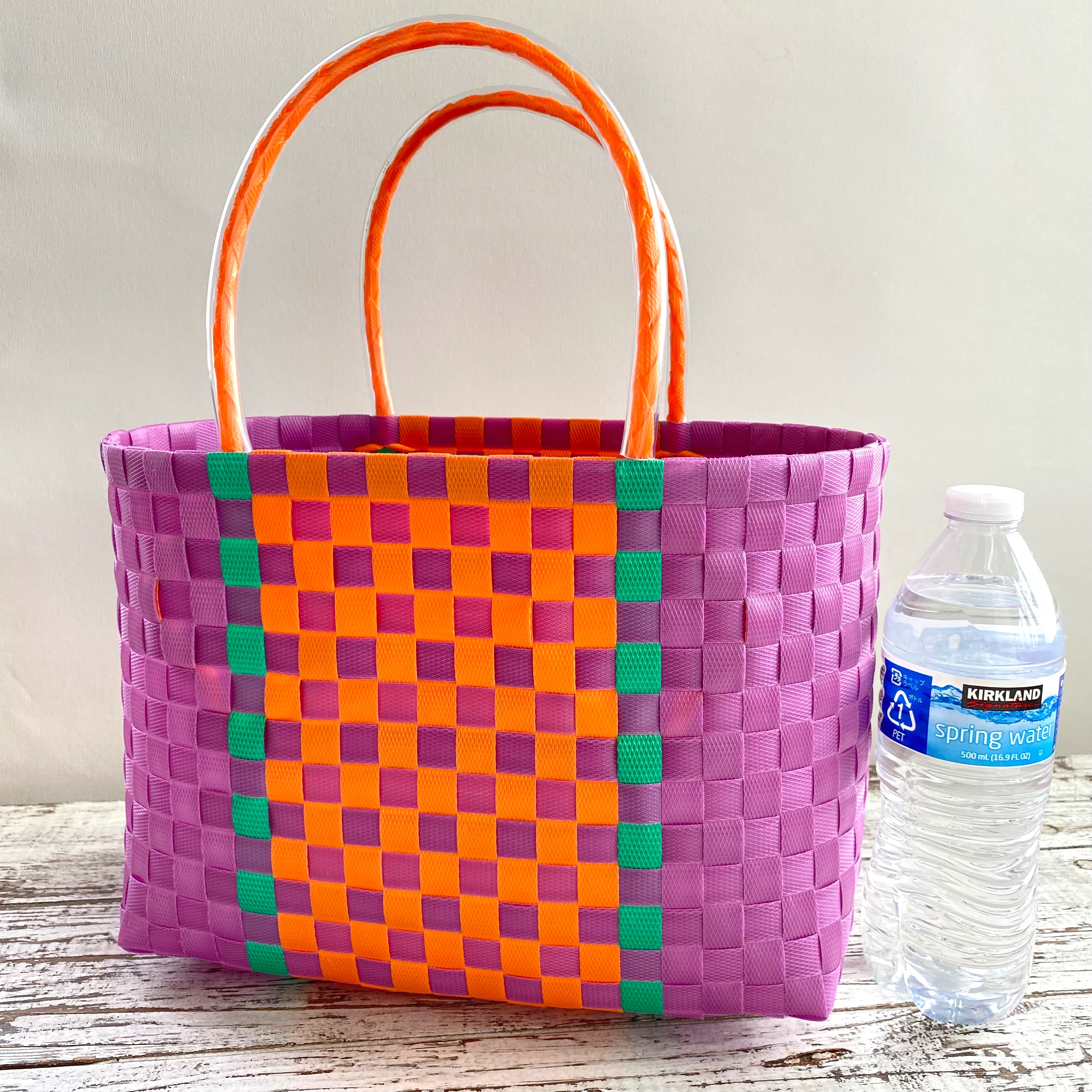 バレリア❤️です。　プラかごバッグ ハンドメイド プラカゴ バッグ かごバッグ 手編み ハンドメイド 防水素材 大